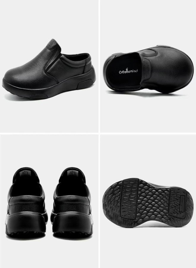 OrthoComfoot Men's Orthopedic Leather Dress Walking Shoes: Comfortable Plantar Fasciitis Loafers for Foot and Heel Pain Relief, Orthotic Oxfords with Arch Support for Wedding, Date, Meeting Black Size 10 - Image 2